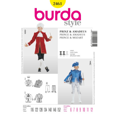 Střih Burda číslo 2461 kostým princ, Mozart