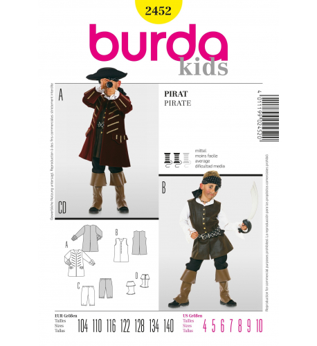 Střih Burda číslo 2452 kostým piráta, objevitele