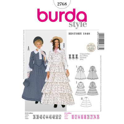 Střih Burda číslo 2768 biedermeierovské šaty se spodničkou