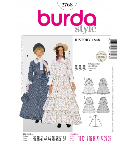Střih Burda číslo 2768 biedermeierovské šaty se spodničkou