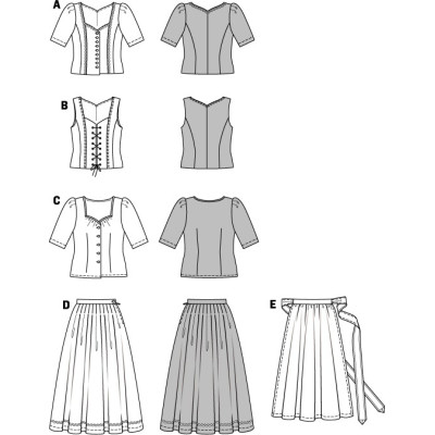 Střih Burda číslo 7870 krojová sukně, krojová zástěrka, krojová halenka