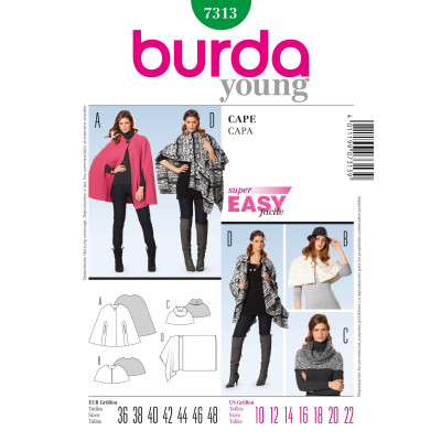 Střih Burda číslo 7313 jednoduchý plášť, přehoz