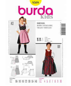 Střih Burda číslo 9509 dětské krojové šaty