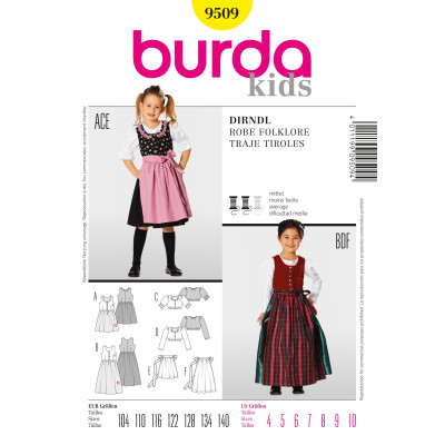 Střih Burda číslo 9509 dětské krojové šaty