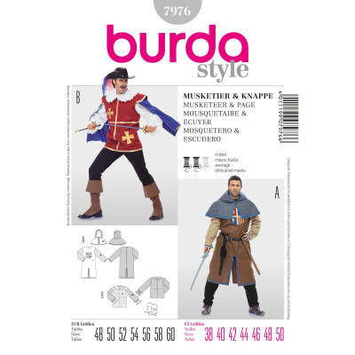 Střih Burda číslo 7976 Mušketýr, panoš