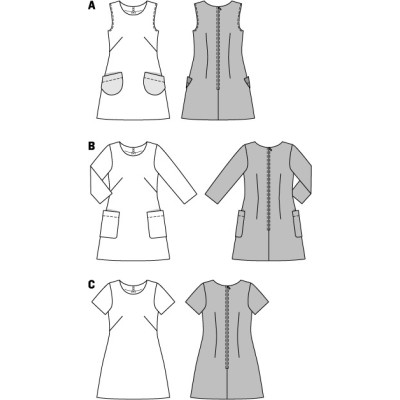 Střih Burda číslo 6721 áčkové šaty, mini šaty, šaty s kapsami