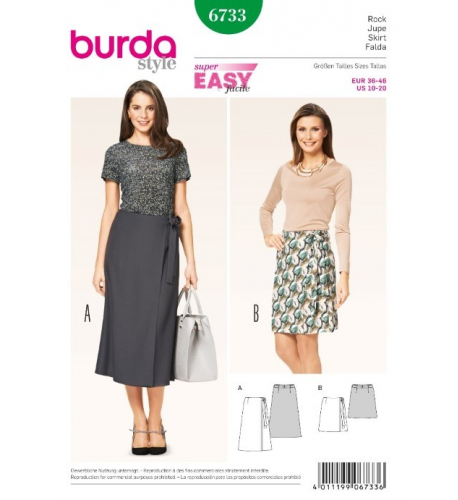 Střih Burda 6733, návod na šití: zavinovací sukně