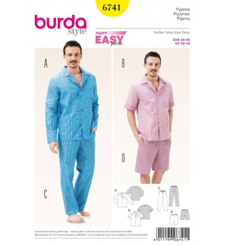 Střih Burda číslo 6741 pánské pyžamo