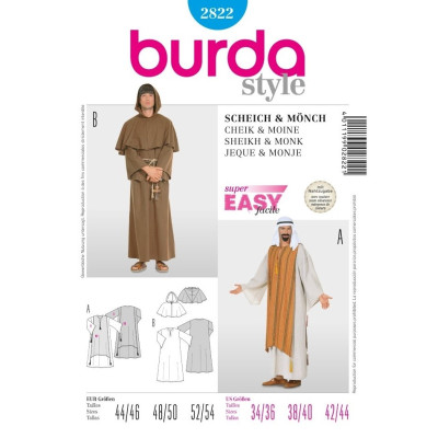 Střih Burda číslo 2822 šejk, mnich, kaftan, kutna