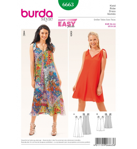 Střih Burda číslo 6663 jednoduché letní šaty