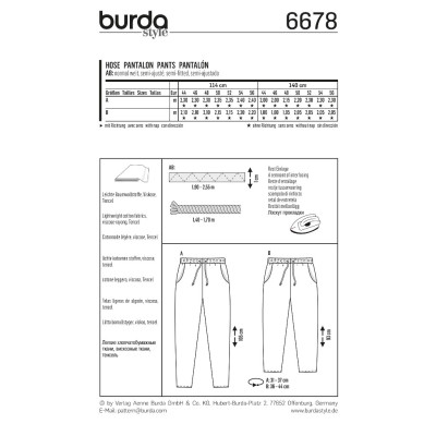 Střih Burda číslo 6678 kalhoty s pasem do gumy pro plnoštíhlé