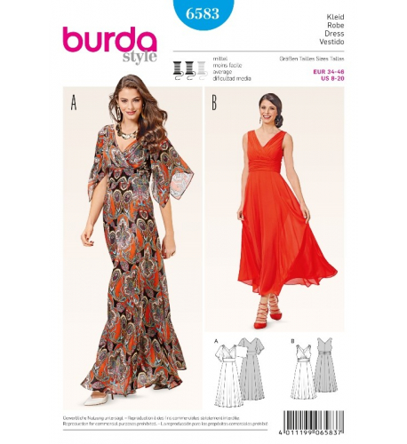 Střih Burda číslo 6583 empírové šaty, dlouhé plesové šaty