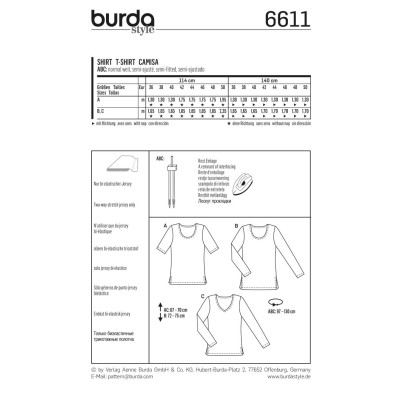 Střih Burda číslo 6611 jednoduché tričko, delší tričko