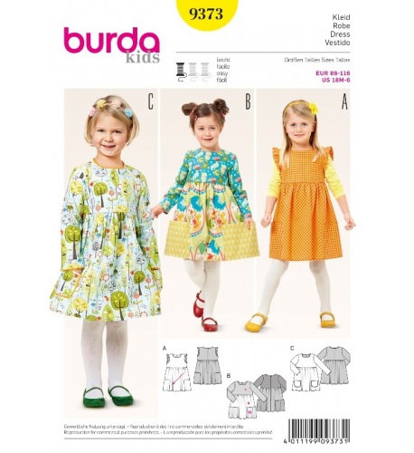 Střih Burda číslo 9373 dětské šaty s kapsami
