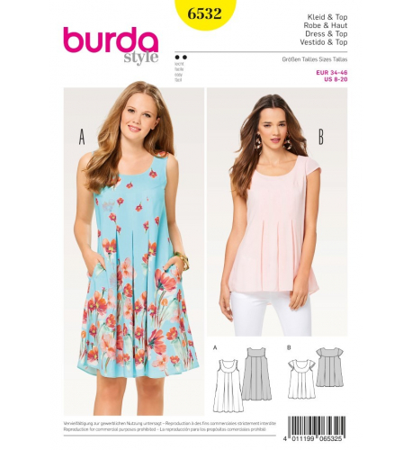 Střih Burda číslo 6532 halenka, letní šaty, balonové šaty