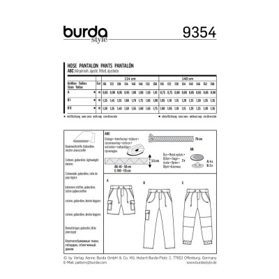 Střih Burda číslo 9354 dětské šortky, kalhoty, kapsáče