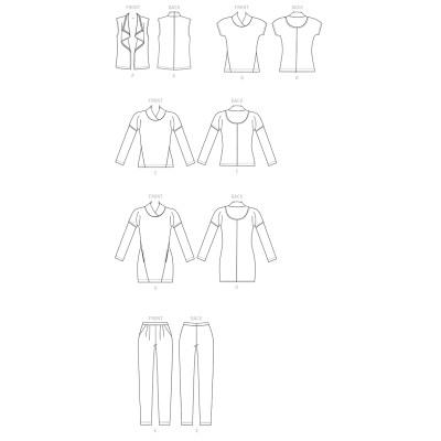 Střih Butterick 6388 mikinové šaty, top, vesta, kalhoty