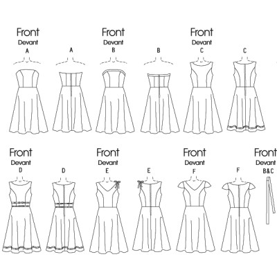 Střih Butterick 4443 áčkové šaty (6 variant)