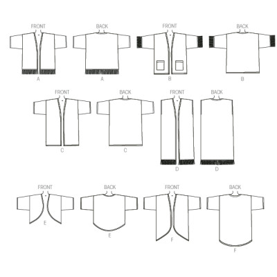 Střih Butterick 6176 kimono, kardigan (6 variant)