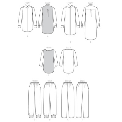 Střih Butterick 6294 košilové šaty, košile, tunika, kalhoty