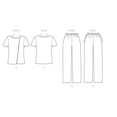 Střih Butterick 6262 tričko, kalhoty s gumou v pase, domácí oblečení, pyžamo