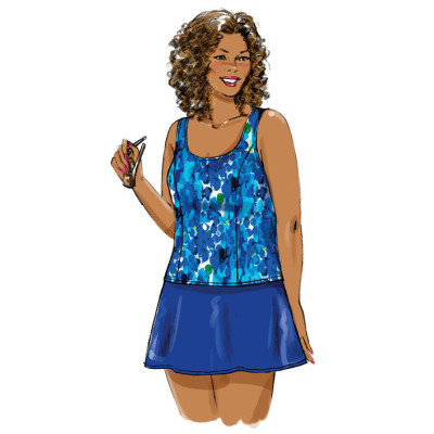 Střih Butterick 5795 jednodílné plavky, tankini, plavkový top a kalhotky