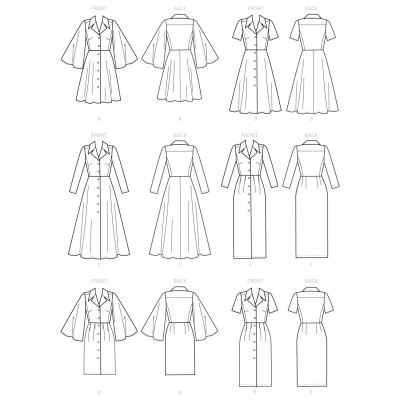 Střih Vogue 9345 košilové šaty (6 variant)