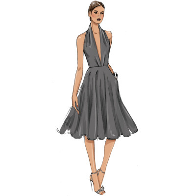 Střih Vogue 9343 šaty s hlubokým výstřihem