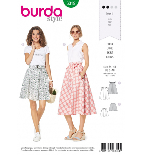 Střih Burda 6319, návod k šití: kolová sukně, kruhová sukně, letní sukně