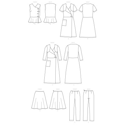 Střih Butterick 6670 košilové šaty, kabátek, top, kalhoty, sukně