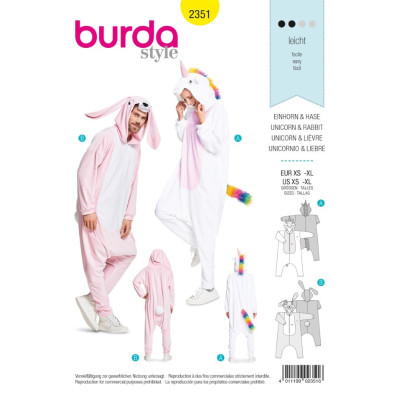 Střih Burda číslo 2351 jednorožec, zajíc