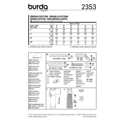 Střih Burda číslo 2353 Římanka, Egypťanka, antické šaty
