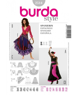 Střih Burda číslo 2514 tanečnice flamenca, Carmen, Španělka, cikánka