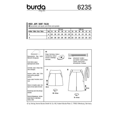Střih Burda 6235. návod na šití: áčková sukně s kapsami