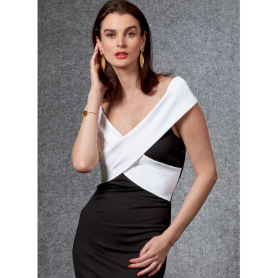 Střih Vogue 1674 šaty s nahými rameny, úpletové šaty na jedno rameno, midi šaty