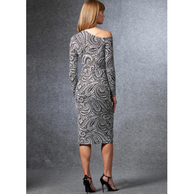 Střih Vogue 1674 šaty s nahými rameny, úpletové šaty na jedno rameno, midi šaty