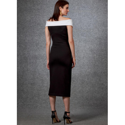 Střih Vogue 1674 šaty s nahými rameny, úpletové šaty na jedno rameno, midi šaty