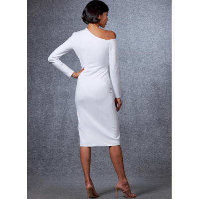 Střih Vogue 1674 šaty s nahými rameny, úpletové šaty na jedno rameno, midi šaty