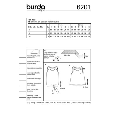 Střih Burda číslo 6201 jednoduchý top, balonový top
