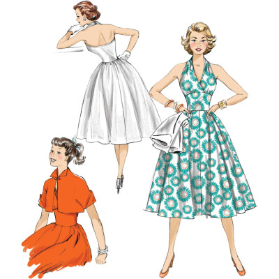 Střih Butterick 6682 Retro šaty za krk, bolerko