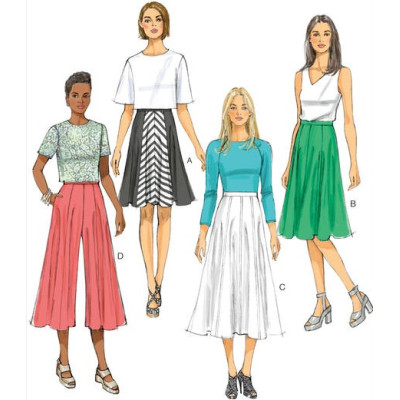Střih Butterick 6179 kolová sukně, culottes, kalhotová sukně