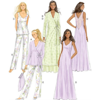 Střih Butterick 5963 noční košile, župan, tílko, pyžamové kalhoty