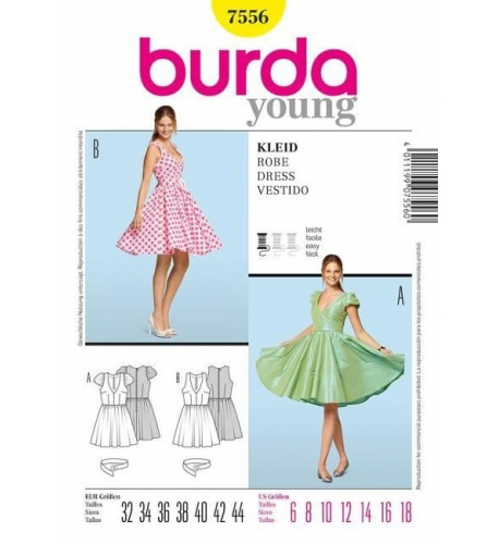 Facet Registration Oppose Střih Burda číslo 7556 šaty s kolovou sukní, retro šaty - www.burda-strihy .cz