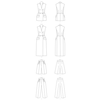 Střih Vogue 1707 vesta, dlouhá vesta, kalhoty se sklady v pase a puky
