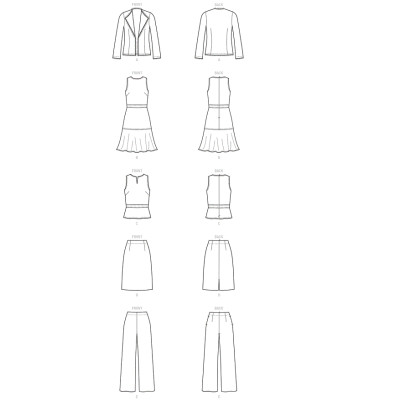 Střih Butterick 6738 sako, šaty, top, sukně, kalhoty