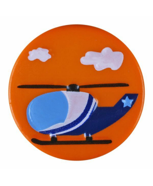 Dětský knoflík DILL, motiv helikoptéry, oranžový, velikost 15 mm
