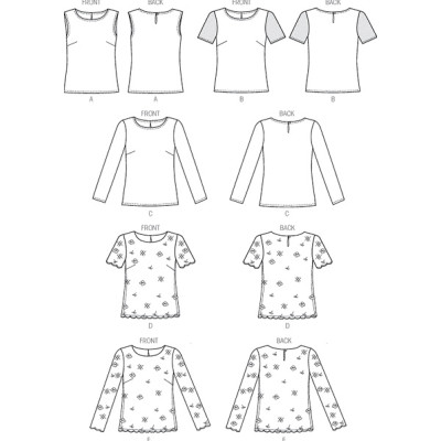 Střih Butterick 6754 tričko, krajkové tričko, tričko bez rukávů