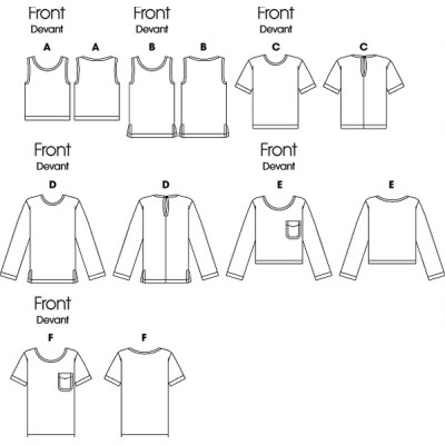 Střih Butterick 6751 tričko, tričko s dlouhým rukávem, tílko