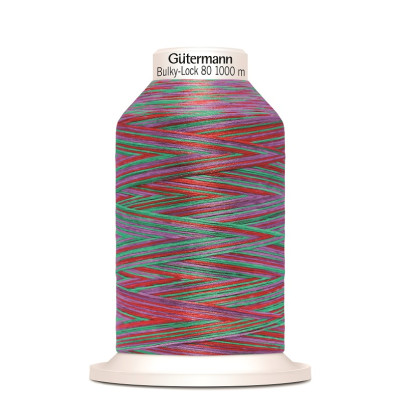 Overlocková nit Gütermann Bulky-Lock 80, 9893 červená, fialová. zelená melírovaná