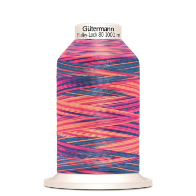 Overlocková nit Gütermann Bulky-Lock 80, 9814 růžová, modrá melírovaná